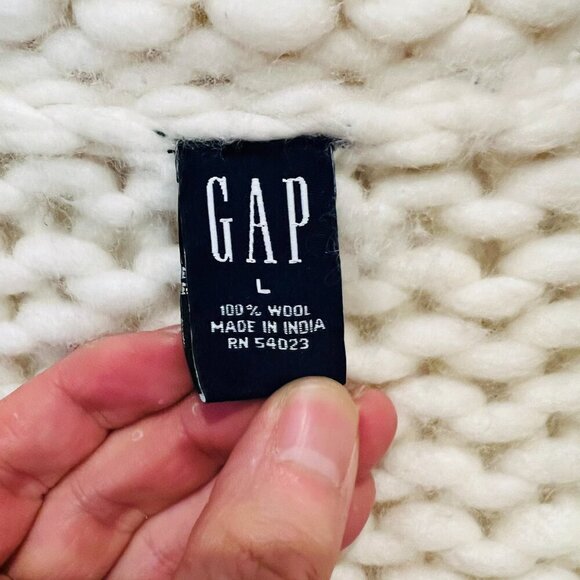 Vintage Gap Chunky Knit Ivory Long Duster Cardigan Coat 100% Wool Women's Large - Picture 2 of 16